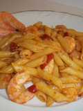Macarrones con gamba pelada y langostinos