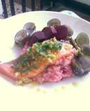 Risotto de Demoiselle con salmón y almejas