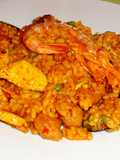 Arroz con verduras, marisco, pollo y mi toque