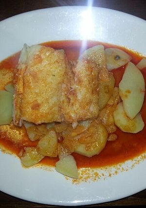 Una foto de Lomos de bacalao a la gallega