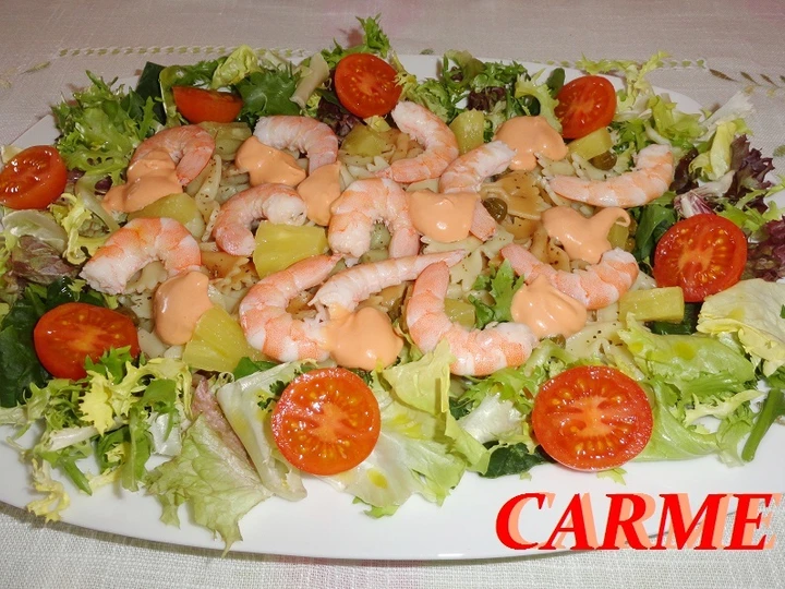 Receta Ensalada de lazos con langostinos  que Muy delicioso