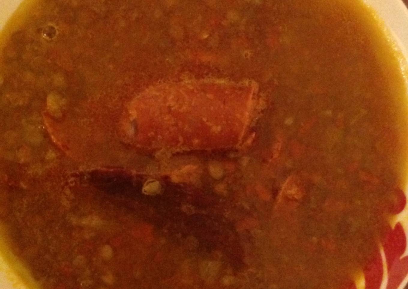 Lentejas pardinas con chorizo y jamón ibérico
