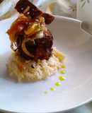 Hígado relleno con risotto roquefort