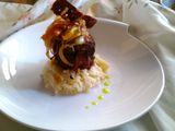 Hígado relleno con risotto roquefort
