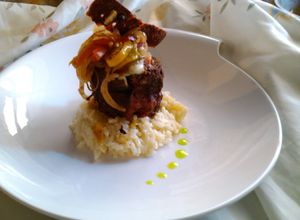 Una foto de Hígado relleno con risotto roquefort