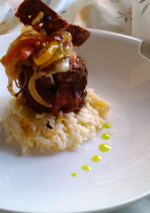 Una foto de Hígado relleno con risotto roquefort