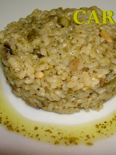 Foto principal de Risotto de champiñones y espárragos al pesto
