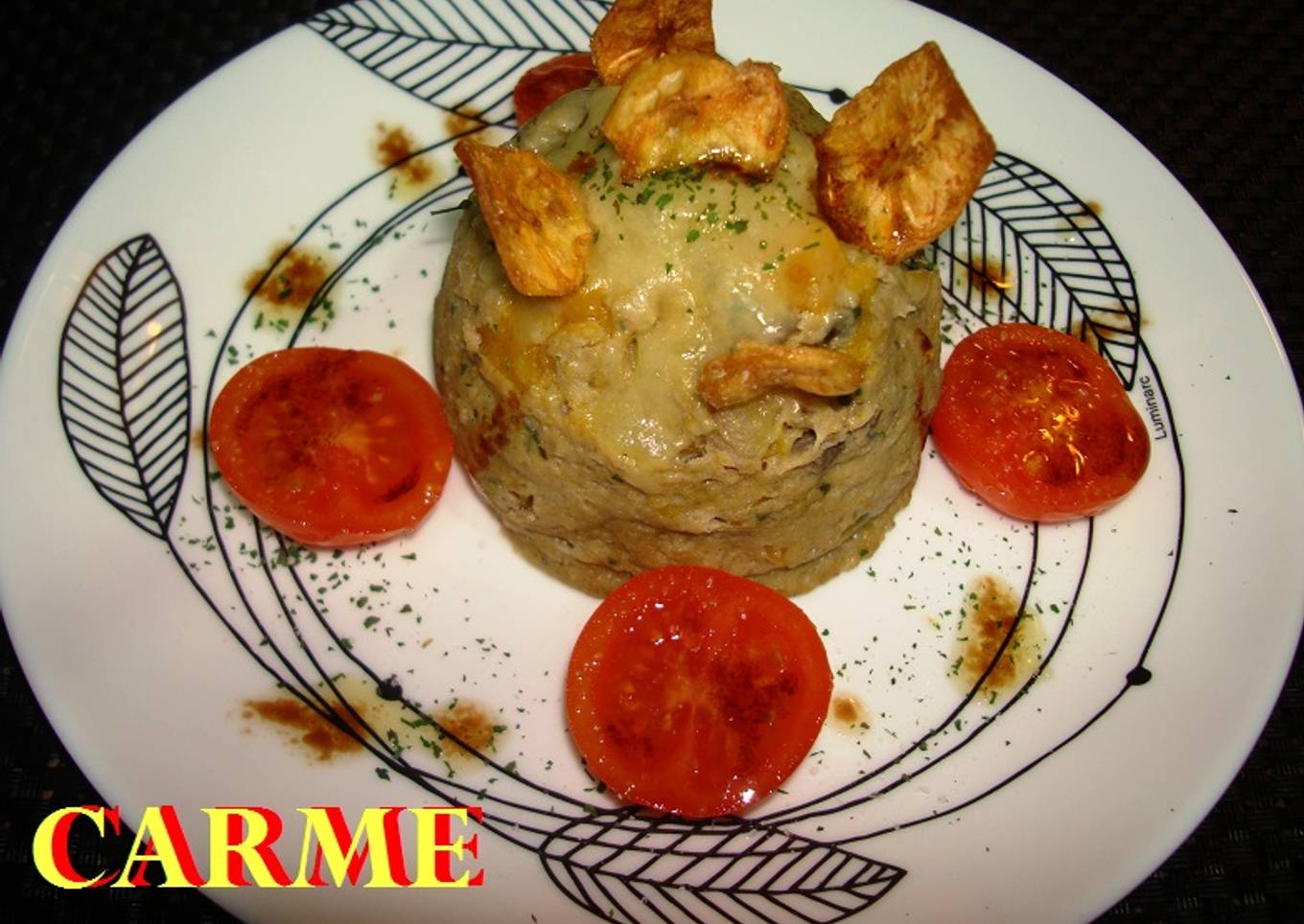 Pastel de calabaza, setas y plátano en microondas<br />