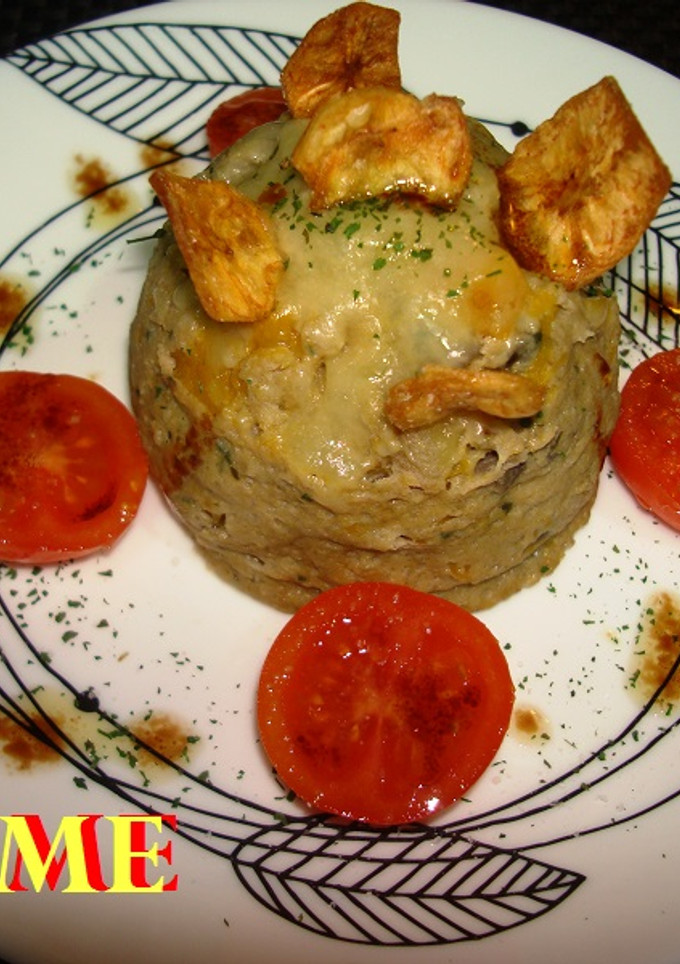 Una foto de Pastel de calabaza, setas y plátano en microondas