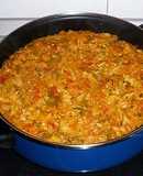Kimchi con arroz, verduras y bacalao