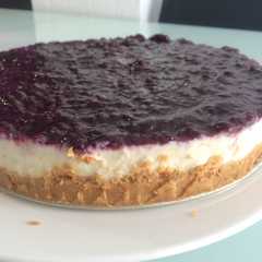Una foto de Tarta de queso con arándanos en 15 minutos (receta padre de Rosa)