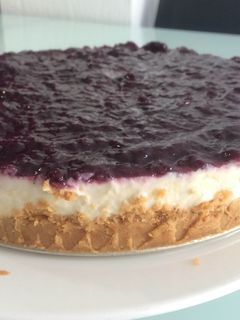 Una foto de Tarta de queso con arándanos en 15 minutos (receta padre de Rosa)