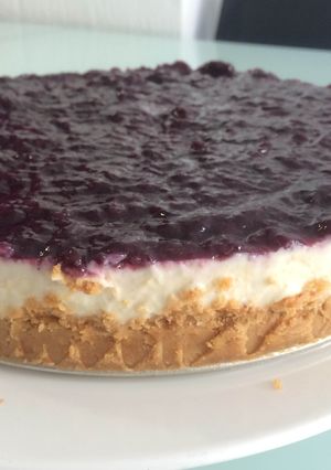 Una foto de Tarta de queso con arándanos en 15 minutos (receta padre de Rosa)