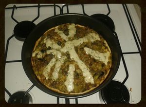 Una foto de Tarta light de zapallitos, puerro y zuquini