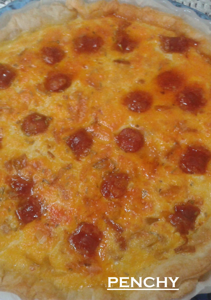 Una foto de Quiche de chistorra con puerros