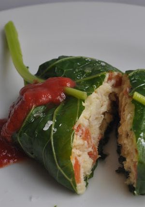 Una foto de Bacalao cremoso vestido de verde