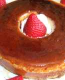 Flan de pera con zumo de lima