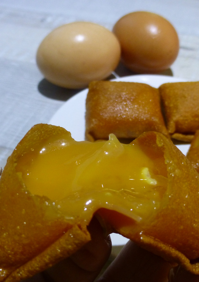 Una foto de Pintxo de huevo frito con patata y beicon