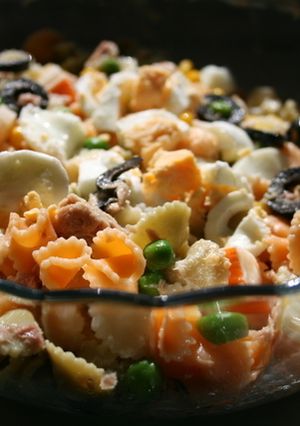 A picture of Cold Pasta Salad with Daisies.