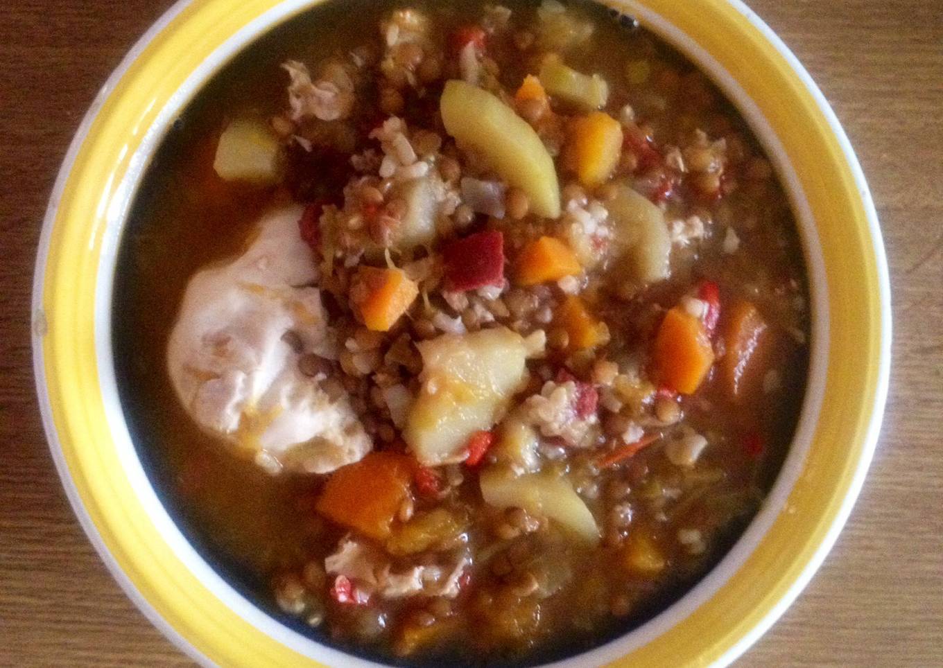 Lentejas con arroz integral y chorizo<br />