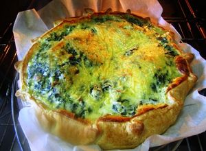 Una foto de Quiché de espinaca, queso y bacon