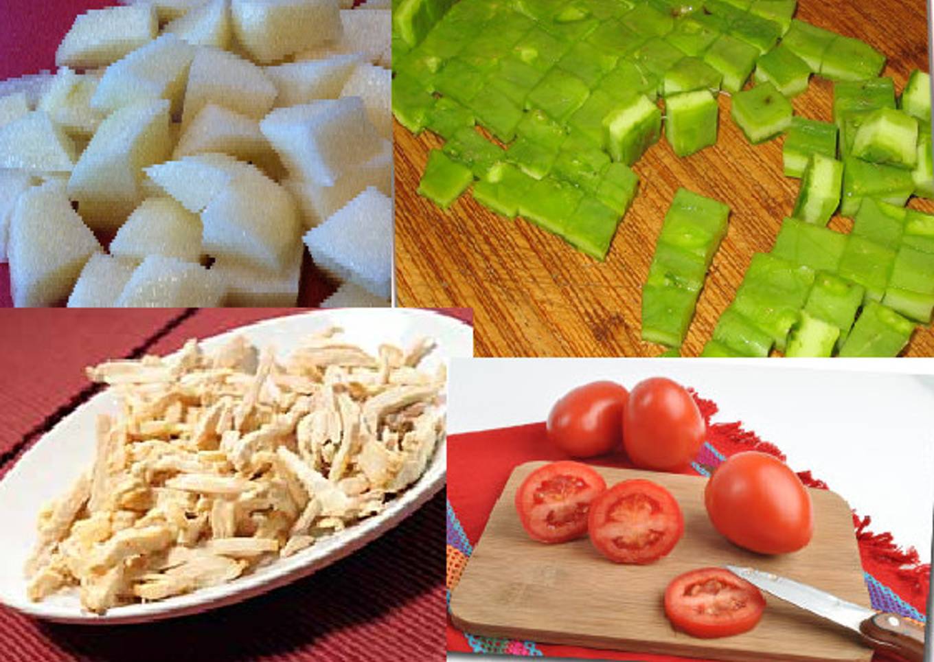 Pechuga con papas, nopales y tomate rojo