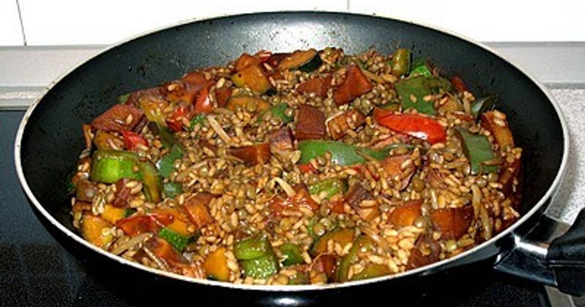 Regularmente El camarero Cuestiones diplomáticas Wok de verduras salteadas con lentejas y arroz Receta de mis-recetas-  Cookpad