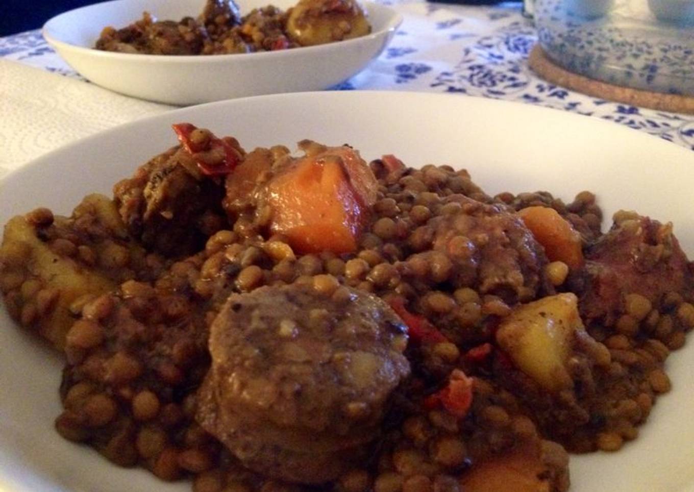 Lentejas con caldo y sofrito<br />