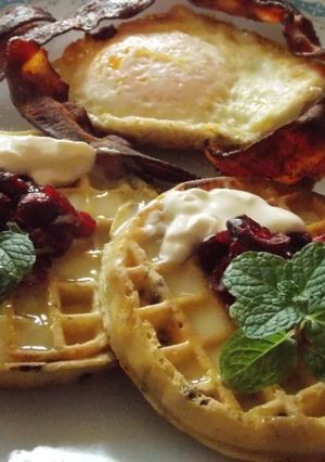 Una foto de Waffles con chispas de chocolate