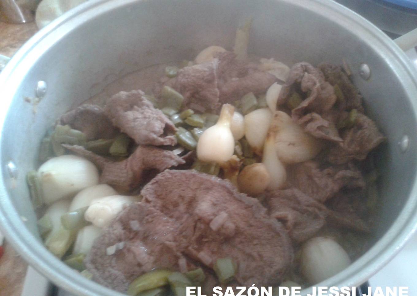 Bistec con nopales y cebollas de cambray