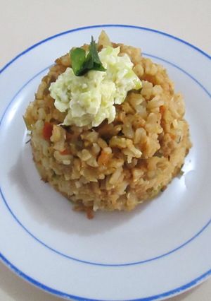 Una foto de Arroz con vegetales y soya texturizada