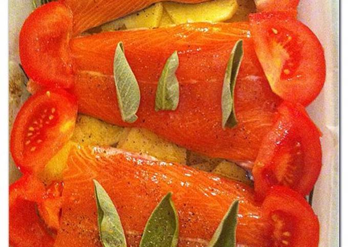 Foto principal de Salmón, papas y tomates