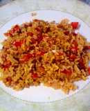 Arroz a la milanesa con pimiento y jamón