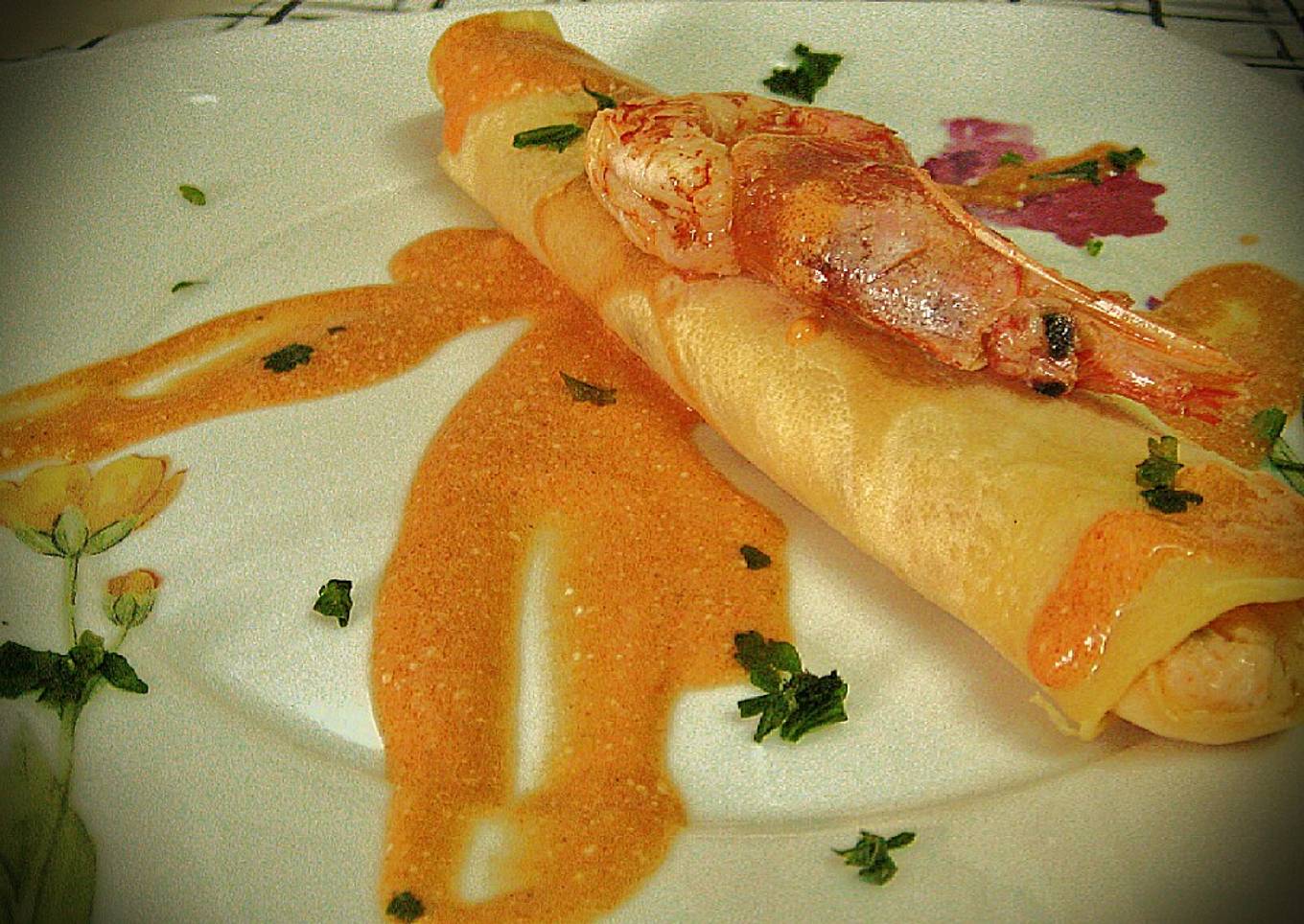 Crepes rellenos de gambas