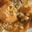 Arroz meloso con champis y langostinos
