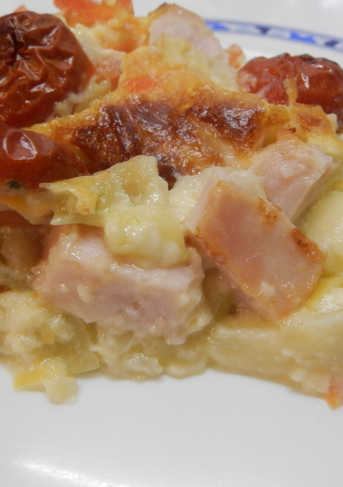 Una foto de Quiche de calabacín y puerros con pavo
