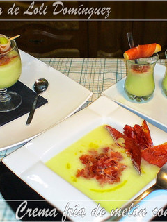 Una foto de Crema fría de melón con jamón