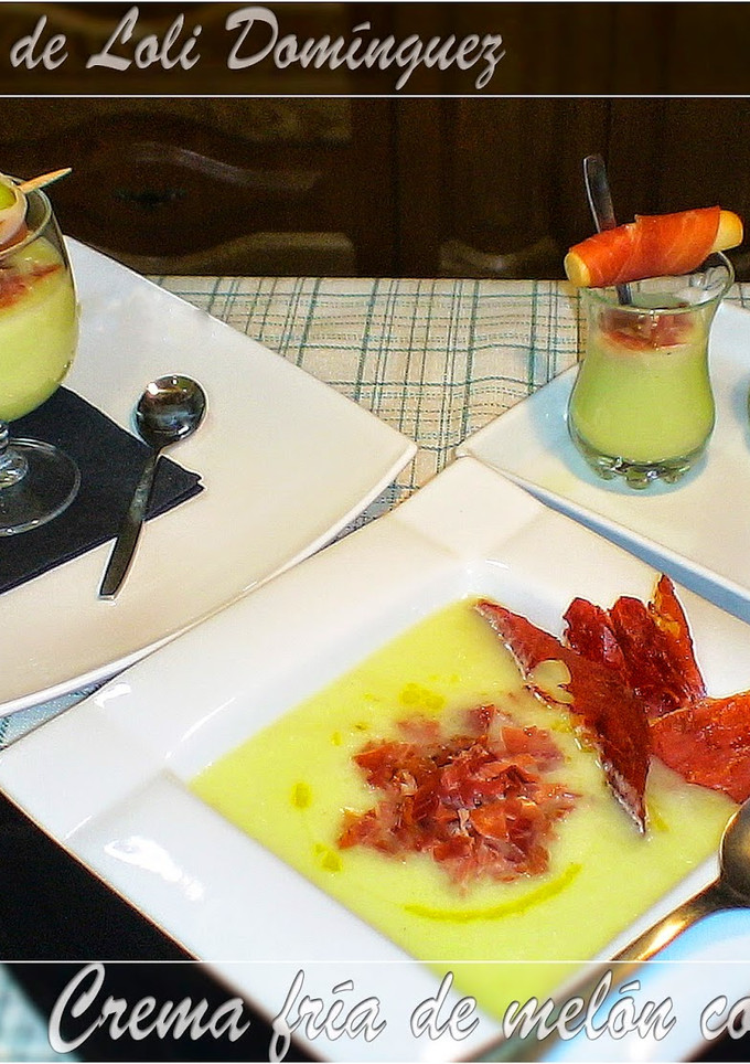 Una foto de Crema fría de melón con jamón