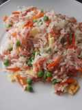 Panceta con arroz y gambas
