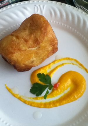 A picture of Fried Yuca Stuffed with Cheese and Yellow Pepper.