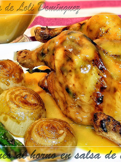 Una foto de Picantones al horno en salsa de naranja