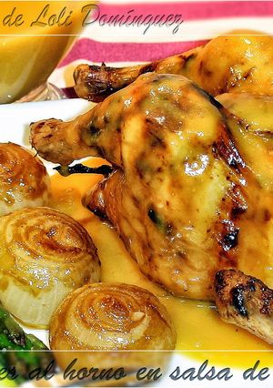Una foto de Picantones al horno en salsa de naranja