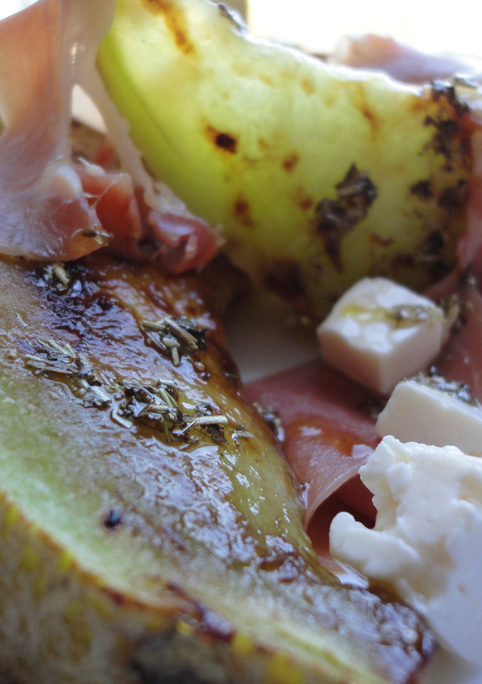 Una foto de Ensalada de melón a la plancha con jamón