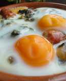 Cazuela de nabizas con huevos y txistorra