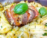 Pas rețetă Cotlet de porc Caprese și cartofi cu cașcaval la cuptor 4 fotografie