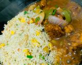 A picture of step 8 of Sizzling Garlic burnt fried rice with chicken Manchurian.