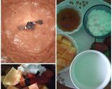 A picture of step 1 of Tricolour smoothie strawberry papaya smoothie oatmeal banana smoothie kiwi banana smooothie.