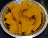 A picture of step 1 of Yellow Pumpkin Pachadi (side dish).