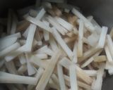 A picture of step 1 of Thor bhaja (banana stem sabzi).