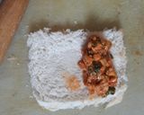 A picture of step 4 of Schezwan paneer bread rolls.